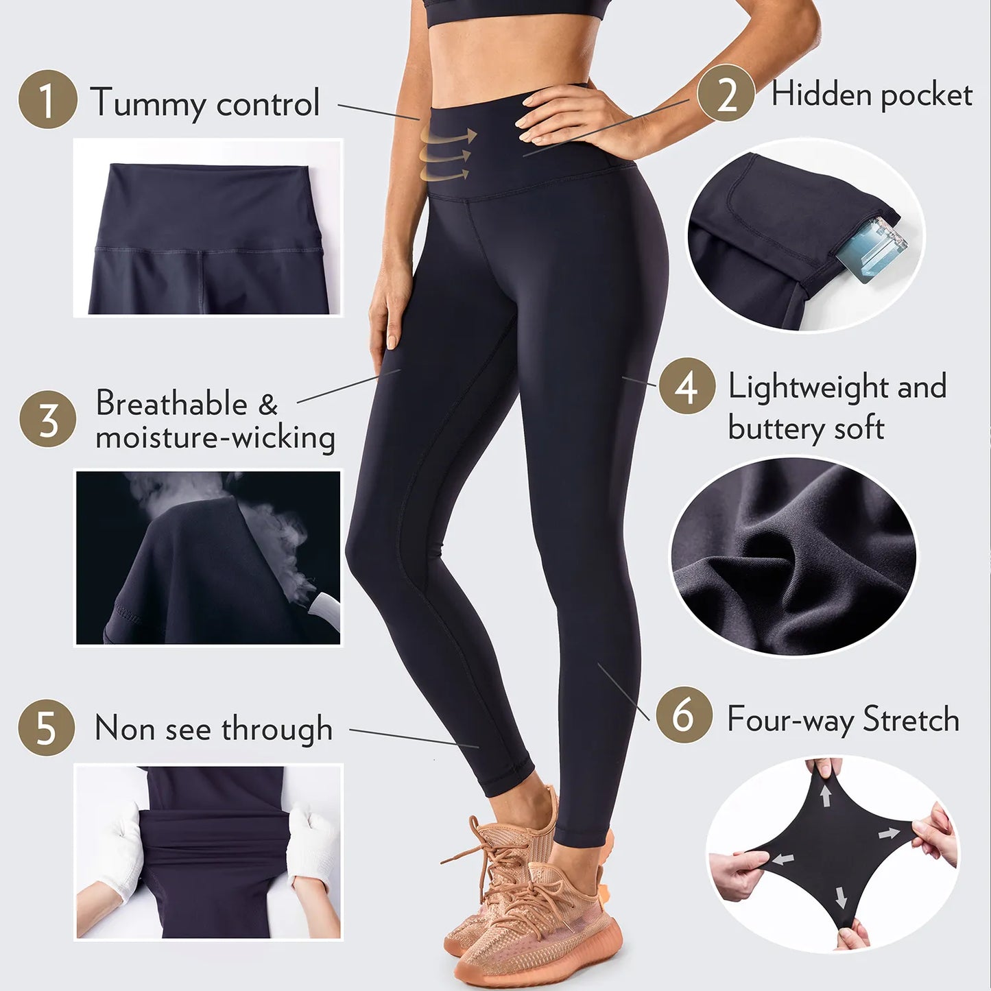 cRZ YOgA Womens Naked Feeling Workout capris Leggings 23 - High Waisted gym  Tummy control Yoga Pants with Pockets Sepia Small on OnBuy
